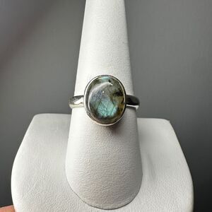 NWOT 10x12 Labradorite Cabochon solitaire ring in solid sterling silver!